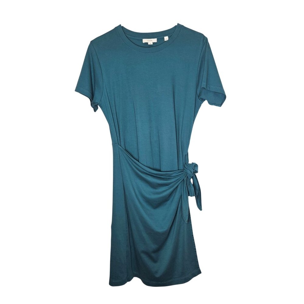 Vince. Teal Short-Sleeve Faux Wrap Tie Dress M 100% Cotton Casual‎ Everyday Wear